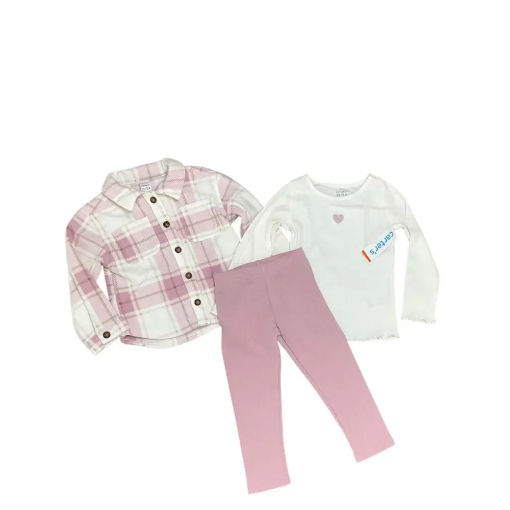 Carter’s Girls Toddler Fleece Shirt Jacket Playset 3 Piece Set Pink Size 2T NWT
